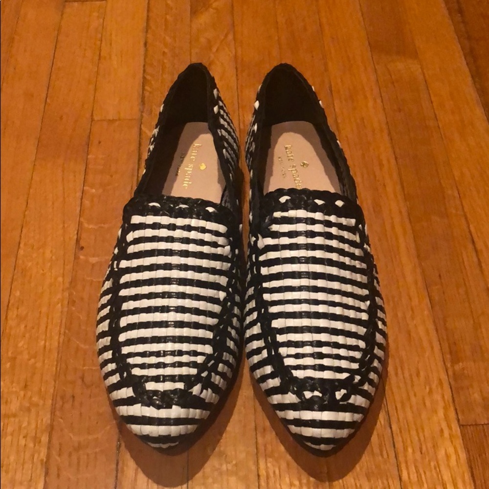 Black and white woven loafers